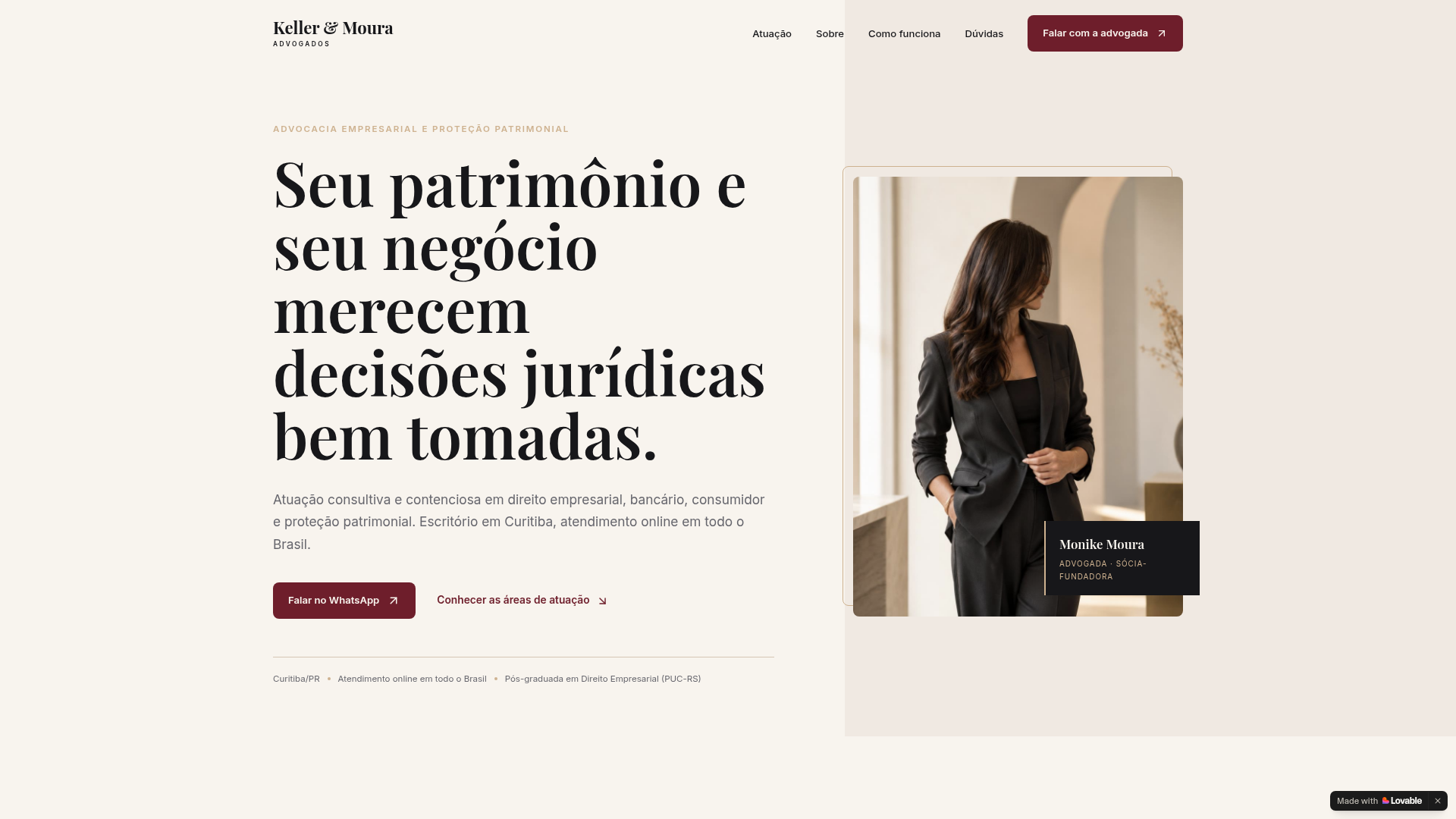 Página inicial do site Keller & Moura Advogados
