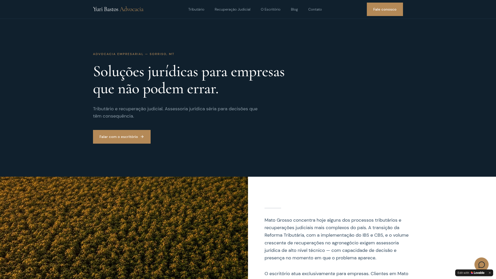 Página inicial do site Yuri Bastos Advocacia